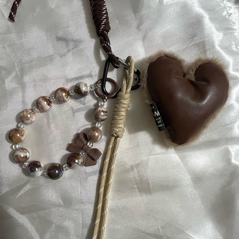 Gorgeous Leather/fur Heart Keychain/Bag Charm with Beaded Bracelet